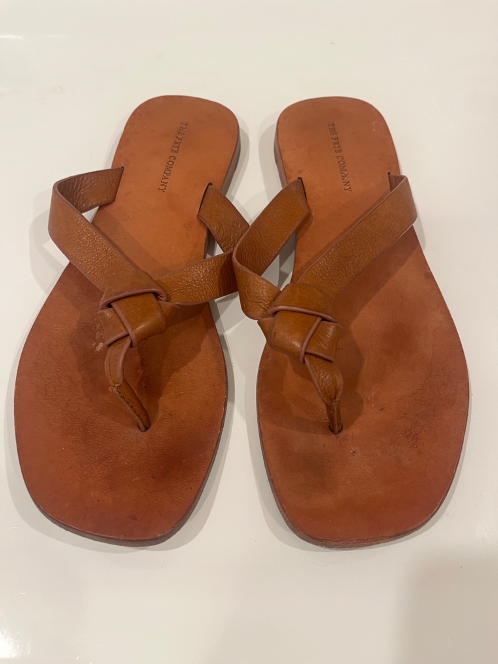 Frye Tan Leather Knotted Toe-Post Sandals